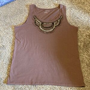Ann Taylor Brown Embellished Tank Top